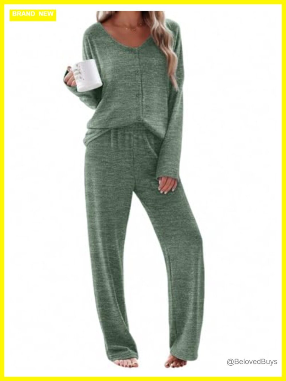 Ekouaer women's pajama set button-down long sleeve V-neck lounge set 2-piece